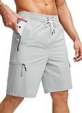 Kayrth Men's Swim Trunks Quick Dry Board Shorts with 5 Pockets Swimsuit Swimwear for Men - No Mesh Liner Light Grey