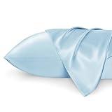 Bedsure Satin Pillowcase for Hair and Skin Queen - Light Blue Silky Pillowcase 20x30 Inches - Satin Pillow Cases Set of 2 with Envelope Closure, Similar to Silk Pillow Cases, Gifts for Women Men