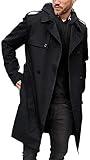 Gafeng Men's Trench Coat Slim fit Double Breasted Belted Windbreaker Lapel Long Jacket Casual Windproof Overcoat Medium