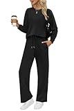 WIHOLL Fall Outfits for Women 2025 Matching Sets Clothing Holiday Two Piece Euro Vacation Outfits Business Casual Cozy Athletic Athleisure Winter Conjuntos De 2 Piezas Para Mujer Black XL