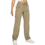 Women's Hiking Pants Quick Dry UPF 50 Travel Golf Safari Running Lightweight Camping Work Cargo Pants Zipper Pockets,6608,Khaki,L