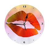 Jtkzmbne Wall Clock, 10 Inch Wall Clocks Battery Operated Silent Non Ticking, Red Lips1 Clocks Farmhous Clock for Bathroom, Living Room, Kitchen, Bedrooms