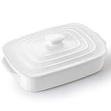 Large Ceramic Casserole Dish with Lid, 4.0 Quart Covered Rectangular Stoneware Baking Dishes for Oven, Deep 9x13 Inch Lasagna Pans for Baking and Serving, Perfect for Christmas Gifts, White