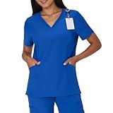 Hanes Women's Healthcare Top, Moisture-Wicking Stretch Scrub Shirts, Ribbed Side Panels, Royal Blue, X Large