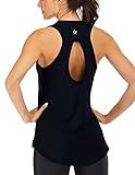 ICTIVE Yoga Tops for Women Loose Fit Workout Backless Sleeveless Keyhole Open Back Racerback Summer Shirts Black L