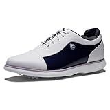 FootJoy Women's Traditions Cap Toe Previous Season Style Golf Shoe, White/Navy Patent, 9