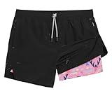 maamgic Mens Running Shorts with Compression Liner 5" Quick Dry Workout Gym Shorts Anti-Chafe 2 in 1 Athletic Shorts Black Geometric Large