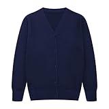 HOOGRIN 2023 Girls Children Back to School V-Neck Uniform Cardigan Sweater for Girl,Navy Blue,11-12Y