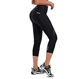 baleaf Women's Bike Pants High Waist 4D Padded Cycling Capris Shorts 3/4 Biking Tights Pockets UPF50+ Black M