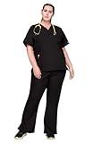 Cherokee Scrub set for women Traditional Fit Dolman Sleeve, V-neck Top 4700 Natural Rise Flare Leg Drawstring Pant 4101, Black- M Top/M Pant