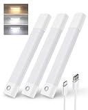 EZVALO Closet Lights, 30 LED Rechargeable Under Cabinet Lighting Wireless, 3 Color Temps Under Cabinet Lights, Dimmer Motion Sensor Light Indoor for Kitchen, Cabinet, Bedroom, Wardrobe (3 Pcs)