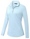 Vidusou Girls Golf Shirts,Long Sleeve Golf Outfit Lightweight Hiking Fishing Dri Fit Quarter Zip Collar V Neck Moisture Wicking Golf Polo Shirts Sky Blue X-Large