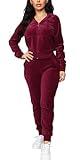 BOGURST 2 Piece Outfits for Women Tracksuit Casual Long Sleeve Jogging Sweatsuit Workout Set Wine 2XL