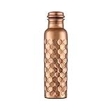 FOLK CRAFT Pure Copper Water Bottle - 32 oz - Indian Handmade Copper Bottle for Drinking Water at Travel, Hiking, Gym, Office, Outdoor - Honeycomb