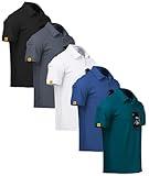 ZITY 5 Pack Mens Polo Shirt Short Sleeve Sports Golf Tennis T Shirt Moisture Wicking Summer Shirts Black Grey White Blue Duckblue L