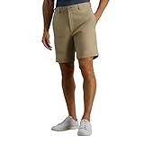 Haggar Men's Cool 18 Pro Straight Fit Flat Front 4-Way Stretch Expandable Waist Short, Khaki, 36