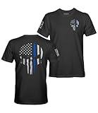 Fantastic Tees Thin Blue Line Law Enforcement Police Officer Patriotic Skull Men's T Shirt (Black, M)