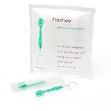 Freshee 5 in 1 Disposable Mini Toothbrush with Toothpaste + Floss + Pick + Tongue Scraper | Travel Size | Individually Wrapped | Soft | Mint | Travel Set | Oral Care