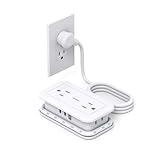 Travel Power Strip with USB Ports, Addtam 4 Outlets 3 USB(2 USB C) with 4FT Wrapped Flat Plug Power Strip, Short Small Extension Cord for Travel Cruise Ship Essentials, White