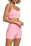 IMEKIS Workout Sets for Women 2 Piece Yoga Outfit: Tracksuits High Waisted Running Biker Shorts with Adjustable Strap Sport Bra Exercise Running Clothes Athletic Gym Sets Matching Active Wear Pink S