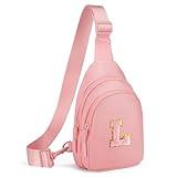 Viverte Gifts for Teen Girls 3 4 5 6 7 8 9 10 11 Year Old Girls Birthday Gifts for Best Friends Personalized Gifts for Women Preppy Stuff Small Initial Sling Bag (Light Pink-L)