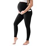 Walifrey Women's Maternity Leggings with Pockets Over The Belly,Pregnancy Yoga Pants Activewear Workout Leggings Black S