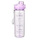 Christian Art Gifts Reusable Plastic Sports Water Bottle Wide Mouth BPA-Free w/Locking Flip-Top Lid and Carry Strap in Purple 28 oz. with Inspirational Bible Verse - Trust the Lord -Proverbs 3:5-6