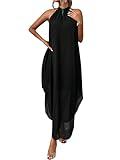Verdusa Women's Summer Formal Wedding Guest Dress Halter Flowy Sleeveless Asymmetrical Maxi Boho Dresses Black Small