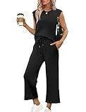 SAMPEEL Two Piece Sets for Women Summer Outfits Lounge Matching Sets Women Clothing Travel Vacation Cruise Outfits Wide Leg 2025 Black M