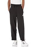 adidas Women's Essentials 3-Stripes Open Hem Fleece Pants, Black/White, Large