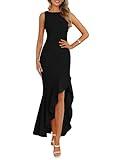 PRETTYGARDEN Wedding Guest Dresses for Women 2025 Summer Formal Gala Maxi Dress Ruffle Mermaid Cocktail Long Dresses(Black,Medium)