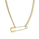 Gold Punk Safety Pin Chain Necklace for Women Men Tone Metal Alloy Adjustable Cuban Link Choker Goth Grunge Y2K Aesthetic Jewelry Hip-Hop Rock Streetwear Necklace Edgy Fashion Statement Accessories