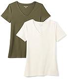 Amazon Essentials Women's Classic-Fit Short-Sleeve V-Neck T-Shirt, Pack of 2, Olive/Oatmeal Heather, XX-Large