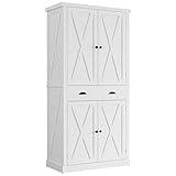 IRONCK Kitchen Pantry Storage Cabinet 72.6" H, with Barn Doors, Drawer, 4 Adjustable Shelves, Freestanding Cupboard for Dining Room Living Room, Laundry, White