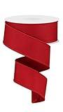 Solid Diagonal Weave Wired Edge Ribbon, 10 Yards (1.5 Inch, Red)