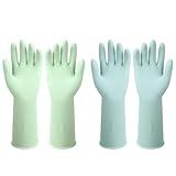 ZUIMER Dishwashing Rubber Gloves Reusable Kitchen Gloves 2Pairs Cleaning Gloves for Washing Dishes Long-lasting&Non-Slip (Light Blue&Light Green, M)