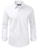 Alimens & Gentle Mens White Dress Shirt Regular Fit Stretch Stain Shield Long Sleeve Office Wedding Button Down Shirts,White,X-Large