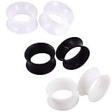 Stuppendux 3 Pairs Black White Transparent Soft Silicone Flexible Ear Skin Tunnels Plugs Expanders Gauges Hollow Body Piercing 9/16" 14mm