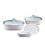 CorningWare Ceramic Bakeware Set with Lids, Chip and Crack Resistant Stoneware Baking Dish, Microwave, Dishwasher, Oven, Freezer and Fridge Safe, 6-Piece French White