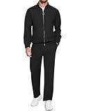 COOFANDY Mens 2 Piece Tracksuit Zip Up Track Suit Athletic Sweatsuits For Men Casual Suits Set Black Medium