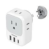 Australia New Zealand Power Adapter, TESSAN Type I Travel Adaptor with 4 American Outlets 3 USB Charger (1 USB C Port), Plug for US to Australian China Argentina Fiji Cook Islands AU