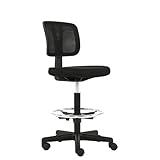 Amazon Basics Mid-Back Mesh Office Drafting Chair Stool with Adjustable Footrest, Black