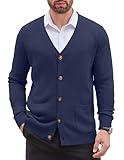 COOFANDY Men's Cardigan Sweater Long Sleeve Casual V Neck Button Down Knitted Sweater with Pockets Navy Blue