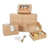 YEKTFS 24 Pcs Cookie Boxes with Window for Paper Gift Giving Brown Bakery Cupcake Boxes 9" x 6.3" x 3" for Packaging Easy Estate Holiday Pastry Dessert Boxes for Pastries,Cookies, Donuts.