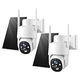 Solar Security Cameras Wireless Outdoor, 2K Pan Tilt 360° View Battery Powered 2-Way Talk Outdoor Camera Wireless 3MP PTZ WiFi Surveillance Cam Cloud/SD Storage Color Night Vision Spotlight 2-Pack