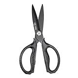 MITSUMOTO SAKARI Japanese Kitchen Scissors All Purpose, Black Titanium Plated Heavy Duty Kitchen Scissors, Multipurpose Cooking and Herb Scissors with Micro Serrated