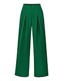 BTFBM Women High Waist Casual Wide Leg Long Palazzo Pants Button Down Loose Business Work Office Trousers with Pockets(Solid Green, Medium)