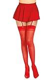 Dreamgirl Women's Thigh High Sheer Stockings with Back Seam, Red, One Size-X-Large