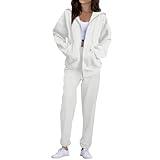 Sweatsuits Women 2 Piece Outfit Cozy Fleece Jogger Sets Zip Up Oversized Hooded Sweatshirt Jogger Sweatpants Set Cotton Jogging Matching Sweat Set Athleisure Sweatsuit Two Piece Fall Travel Outfits