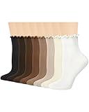 Ludaro 8 Pairs Ruffle Socks for Woman Girls, Soft Casual Knit Frilly Ankle Boot Quarter Stockings, Women's Cute Cotton Lettuce Edge Breathable Crew Socks